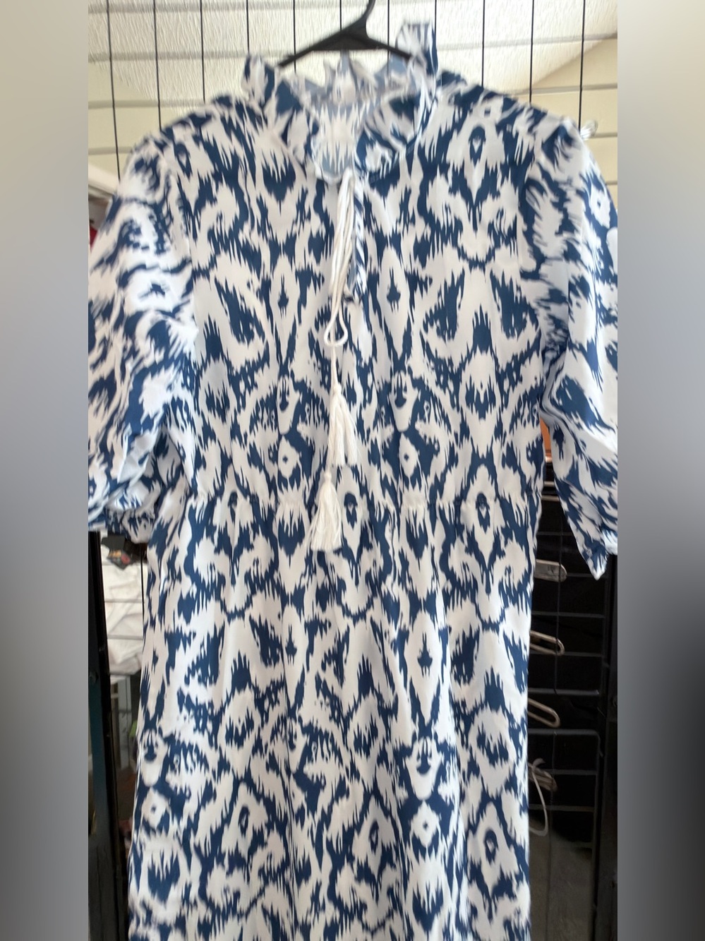 Blue and White Printed Midi Dress - Picture 3 of 8